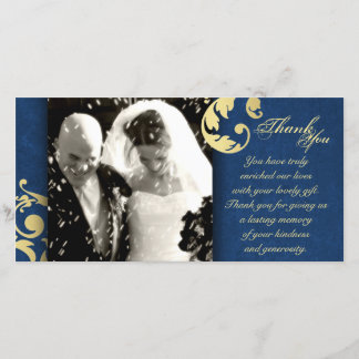 Carte photo Merci mariage - Texture Or Bleu