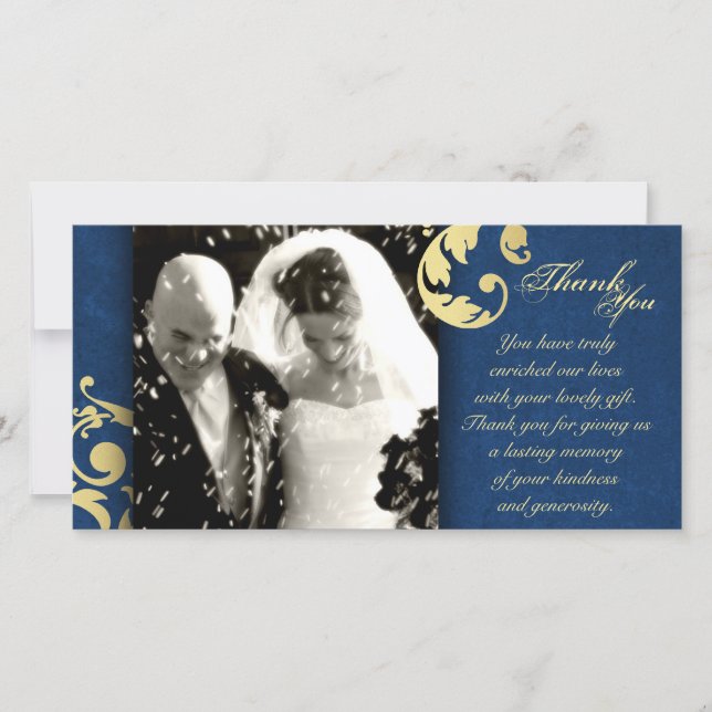 Carte photo Merci mariage - Texture Or Bleu (Devant)