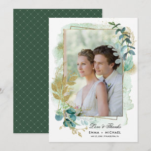 Carte photo Merci Mariage végétal vert