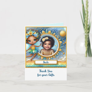 Carte PHOTO Merci Turquoise Gold Black Fairy Princesse