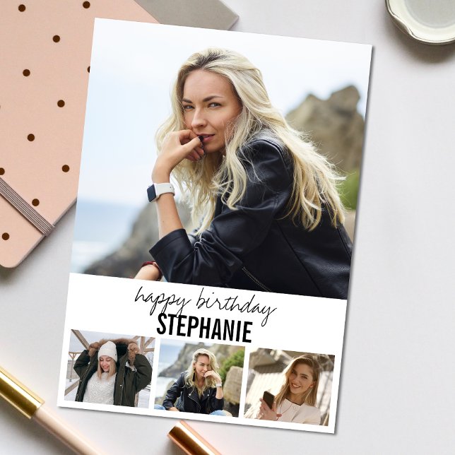 Carte Photo moderne | Collage Salutation d'anniversaire (Personalize the collage birthday greeting card to create a special keepsake for your loved one!)