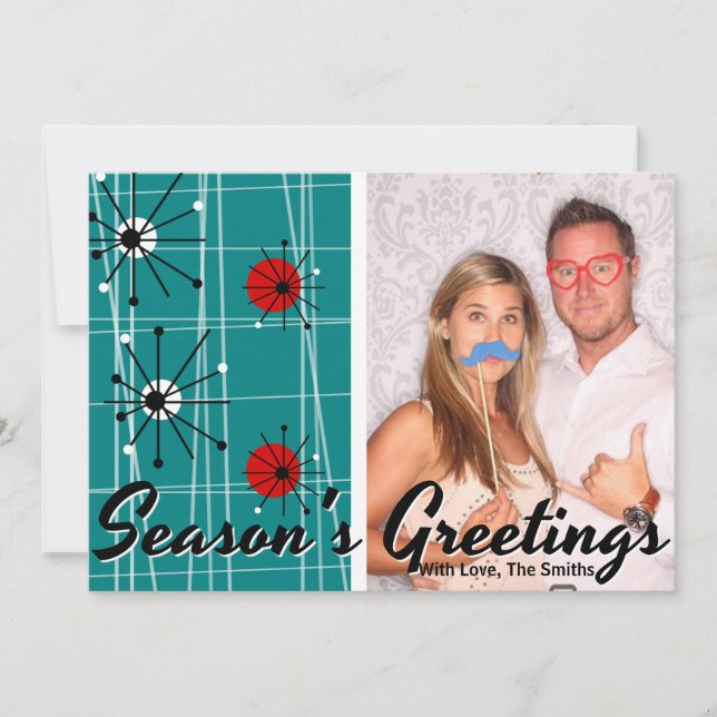 Carte photo moderne de Noël de la rétro moitié du (Devant)