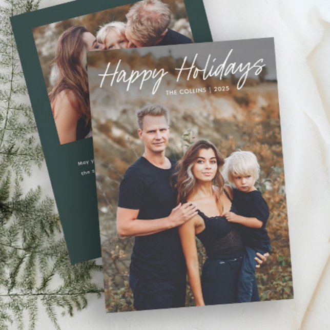 Carte Photo Moderne Manuscrit 2  (Simple Hand Lettered 2 Photo Holiday Cards.)