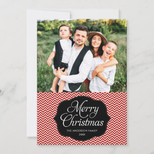 Carte photo moderne Red Black Chevron Christmas