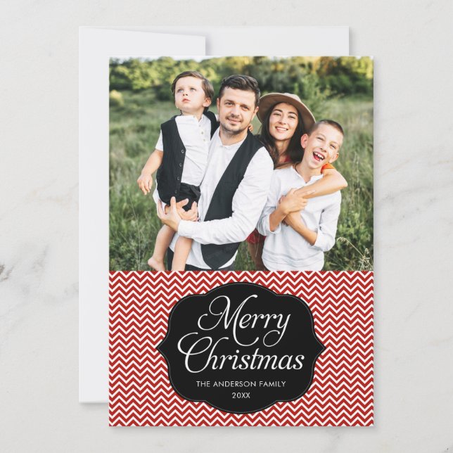 Carte photo moderne Red Black Chevron Christmas (Devant)