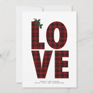 Carte Photo moderne Xmas Buffalo Plaid LOVE