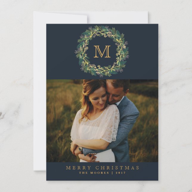 Carte photo Monogramme de couronne de vacances (Devant)