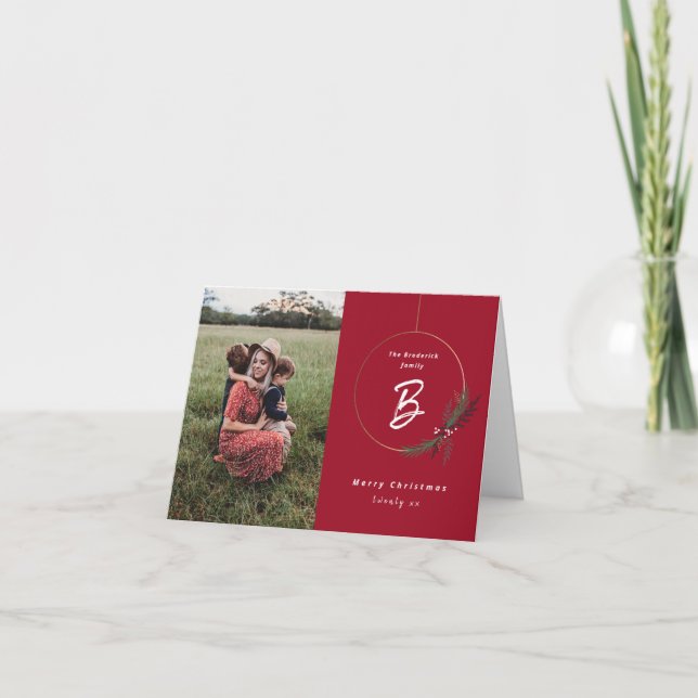 Carte Photo Monogramme moderne Noël (Devant)