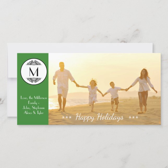 Carte photo - Monogramme Vert Vintage (Devant)
