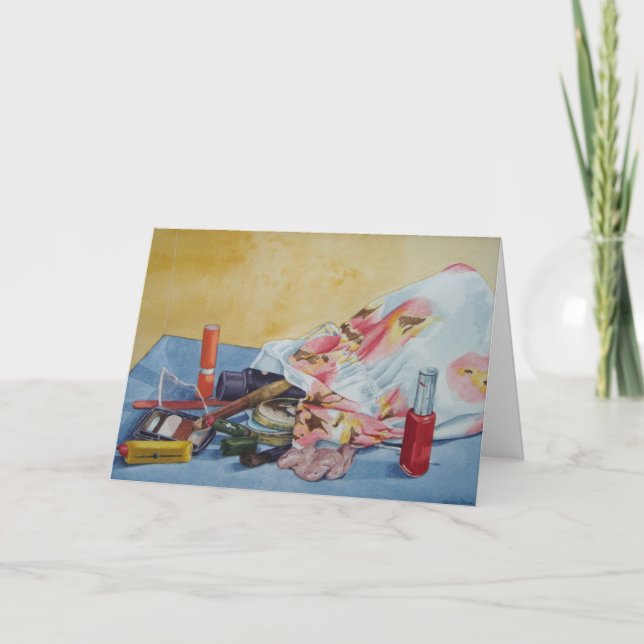 Carte photo originale de vie morte du sac maquillage vin (Devant)