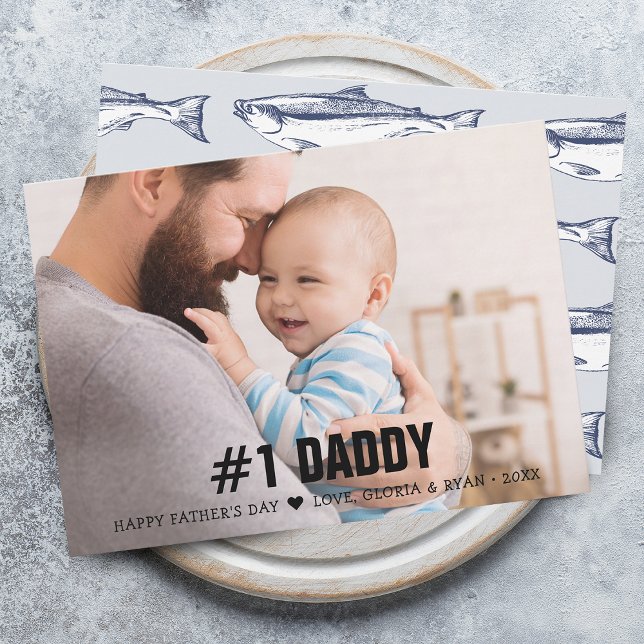 Carte Photo Papa Fête des Pères #1 Plate (Father's Day #1 Daddy Photo Flat Holiday Card)