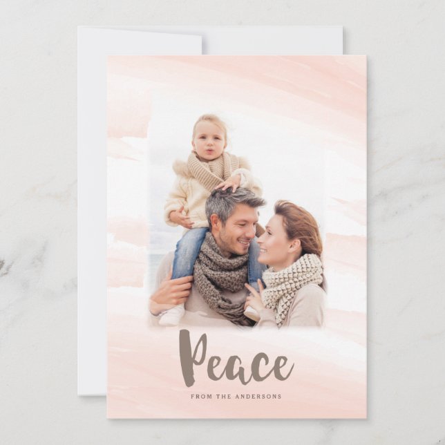 Carte photo PEACE en aquarelle moderne | Blush (Devant)