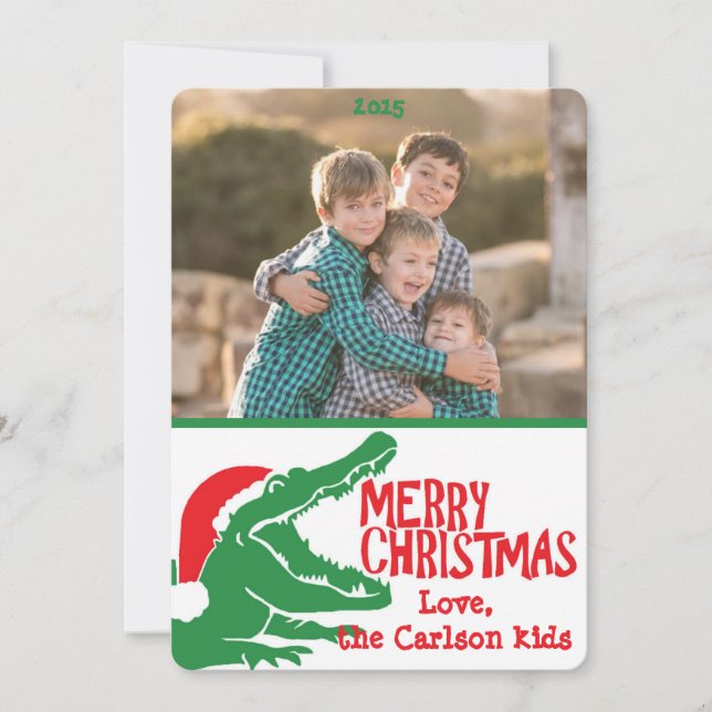 Carte photo personnalisé Alligator Christmas (Devant)