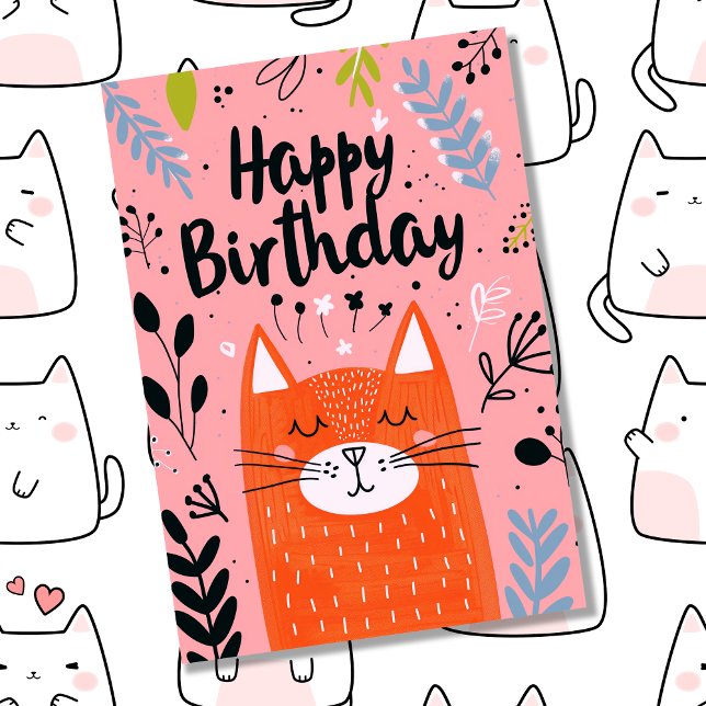 Carte Photo personnalisé avec illustration d'art de chat (Birthday Card for Cat Lovers)