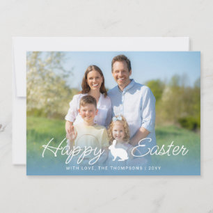 Carte Photo personnalisé et dégradé bleu avec lapin de P