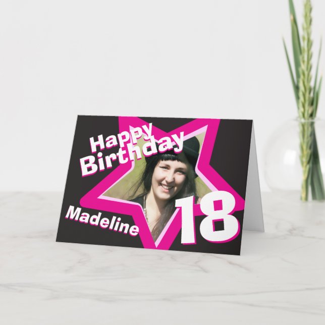carte photo personnalisé rose 18e anniversaire (Devant)