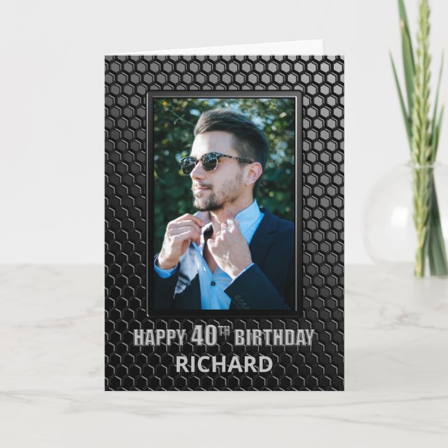 Carte Photo personnalisée Black 40e anniversaire (Devant)