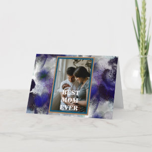 Carte Photo personnalisée Bleu violet Floral Joyeux jour