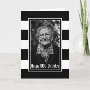 Carte Photo personnalisée en noir blanc rayé 100e annive
