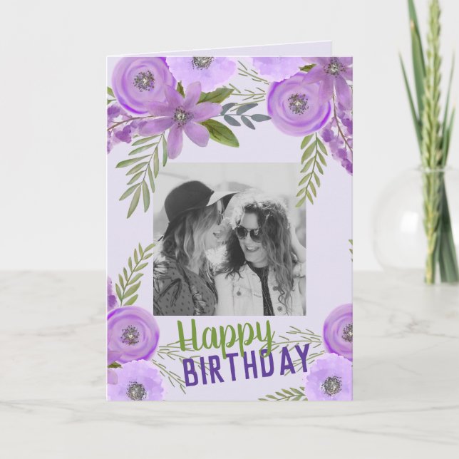 Carte Photo personnalisée "Joyeux anniversaire" Violet L (Devant)