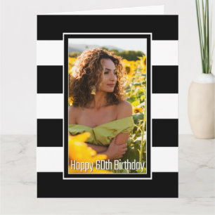 Carte Photo personnalisée Noir Blanc rayé 60e anniversai