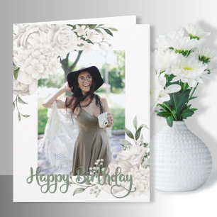Carte Photo personnalisée White Floral voeux d'anniversa