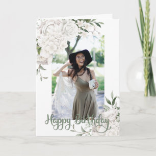 Carte Photo personnalisée White Floral voeux d'anniversa