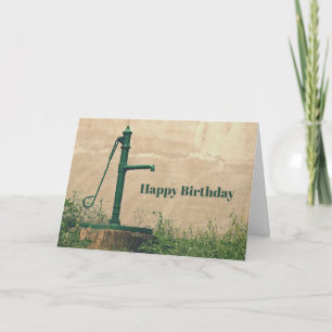 Carte Photo Pompe d'eau verte vintage Anniversaire