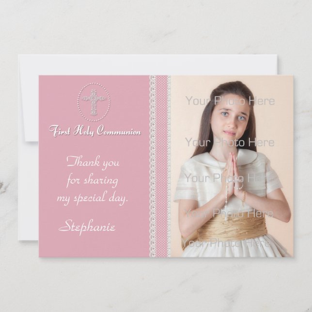 Carte photo religieux de la croix blanche rose (Devant)