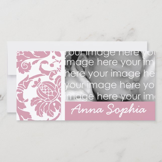 Carte photo rose Damask (Devant)