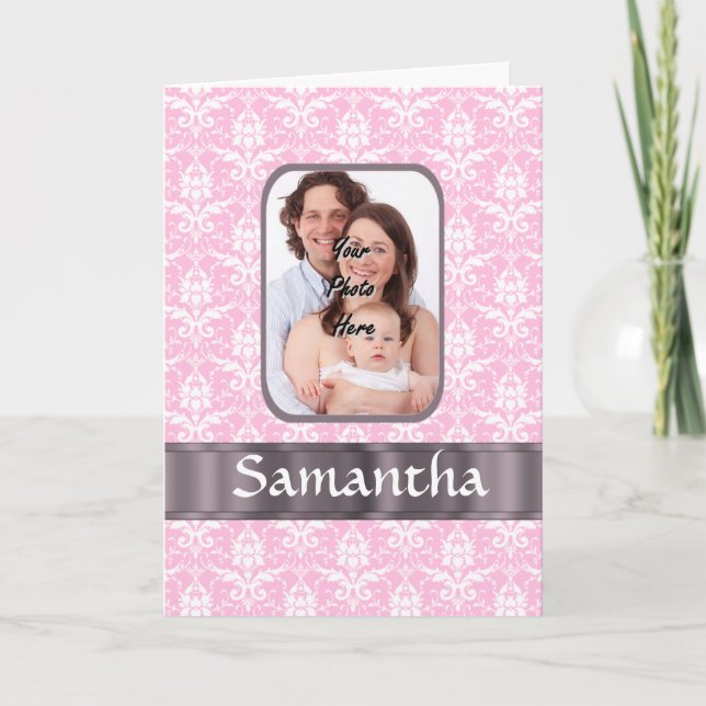 Carte Photo rose de coutume de damassé (Devant)
