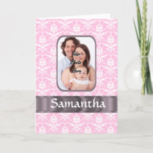 Carte Photo rose de coutume de damassé