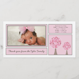 Carte photo rose de Merci de bébé d'arbres