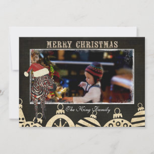 Carte photo rose Zebra Black & Ivory Christmas