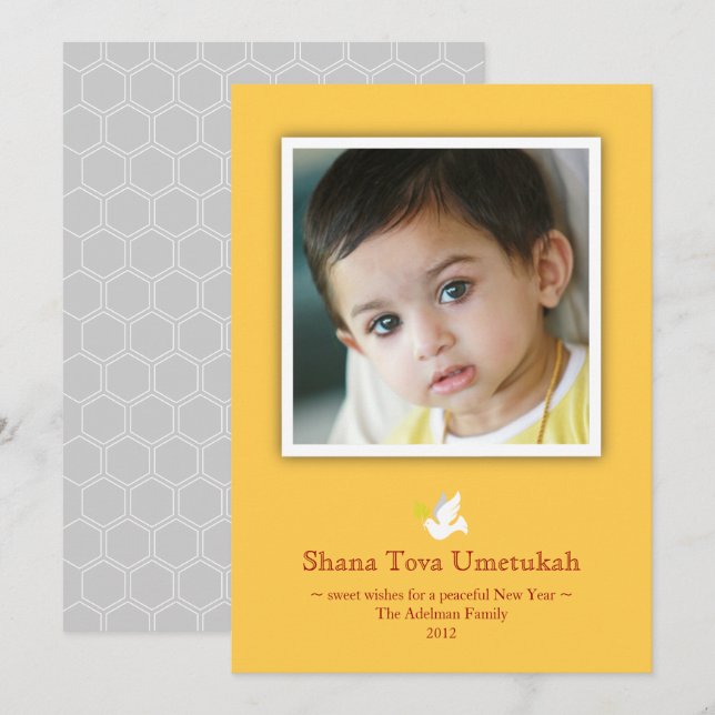 Carte photo Rosh Hashanah classique encadrée (Devant / Derrière)