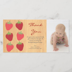 Carte photo rouge de Merci de bébé de fraises