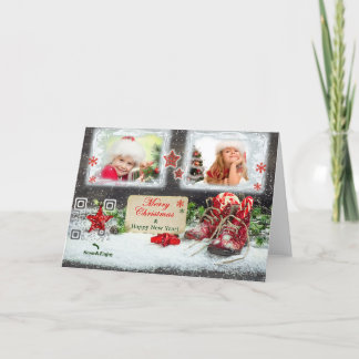 Carte photo rouge vintage de chaussure de Noël