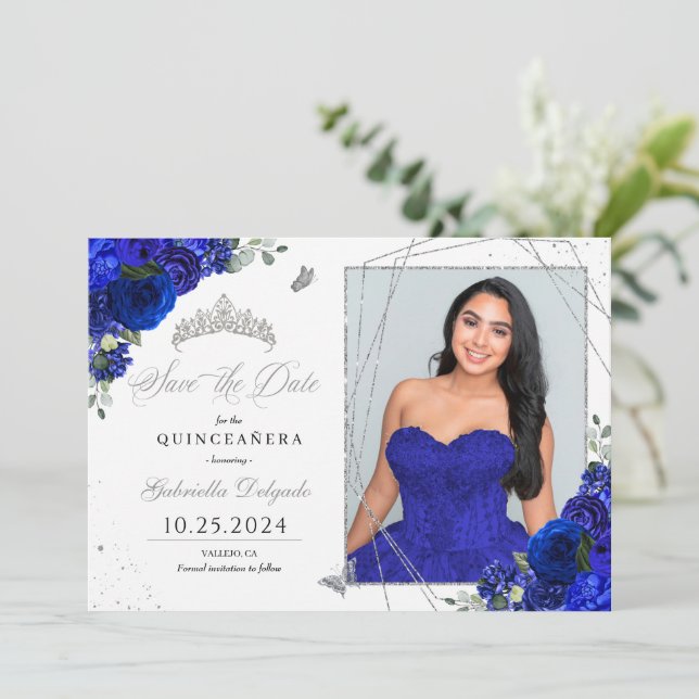 Carte photo Royal Blue Quinceañera Enregistrer La  (Debout devant)