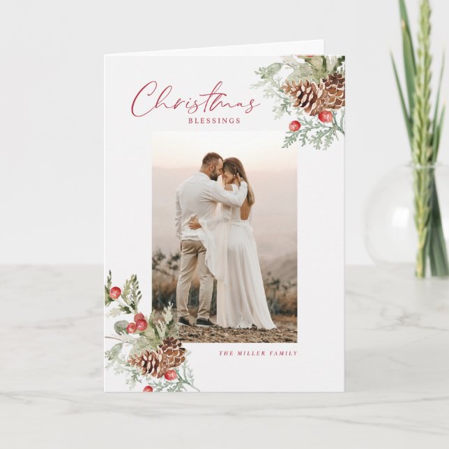 Carte photo Rustique Aquarelle de Noël Bénédiction (Devant)