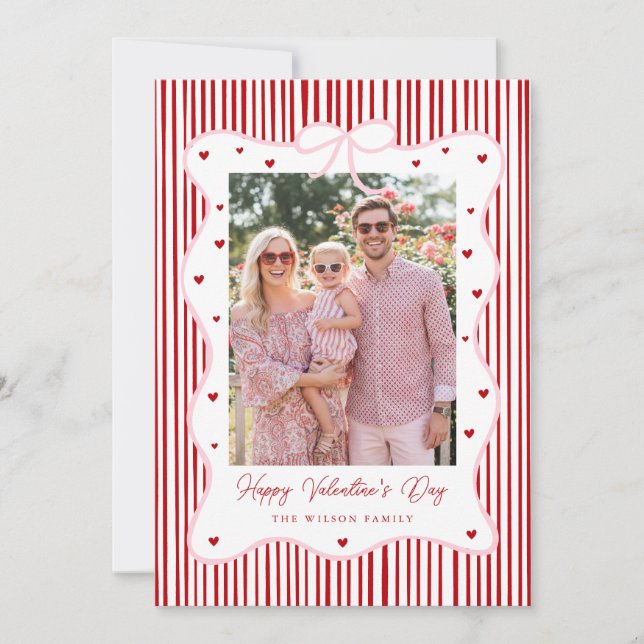 Carte photo Saint-Valentin Amour Ruban Rouge Rose (Devant)