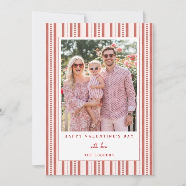 Carte photo Saint-Valentin Cœurs Rayures Joyeux (Devant)