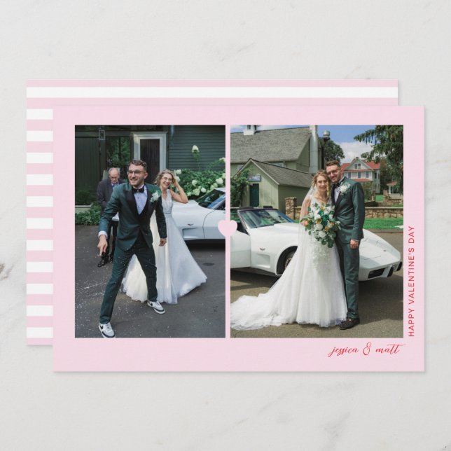 Carte photo Saint-Valentin duo cœur rose (Devant / Derrière)