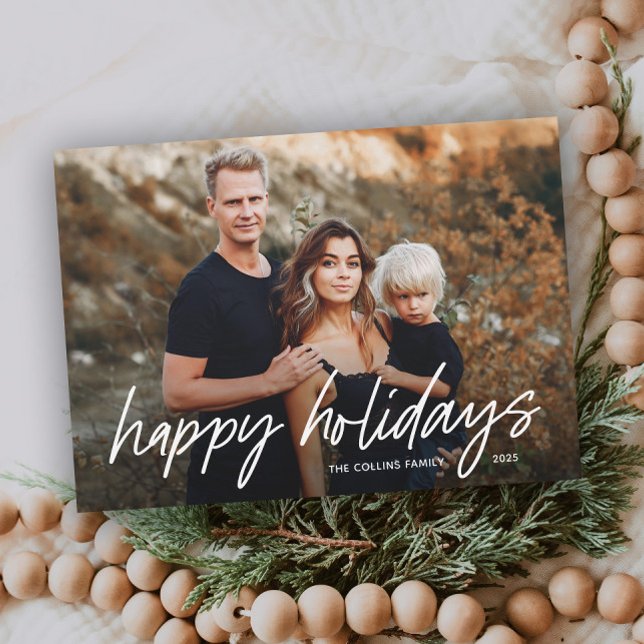 Carte photo simple avec lettrage manuel 2 (Simple hand lettered 2 photo holiday card.)