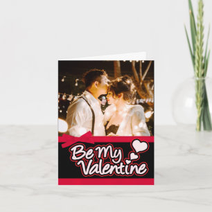 Carte photo "Sois mon Valentin" rouge et noire