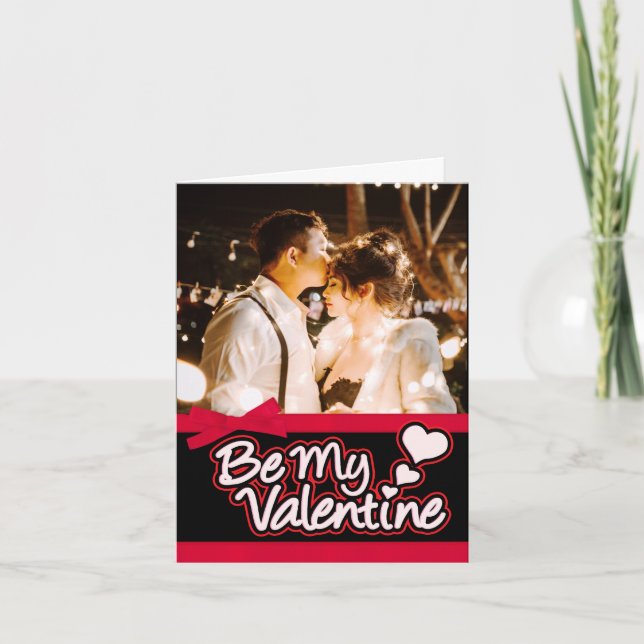 Carte photo "Sois mon Valentin" rouge et noire (Devant)