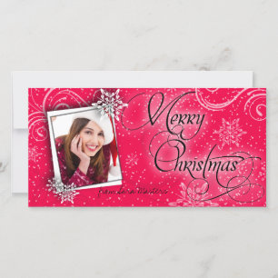 Carte photo stylée Flakes Neige Ruby Red Christmas
