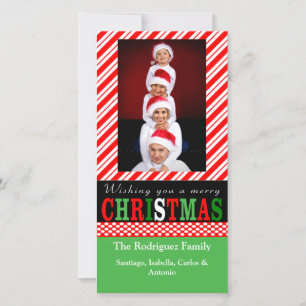 Carte photo sucre de canne Stripe Christmas