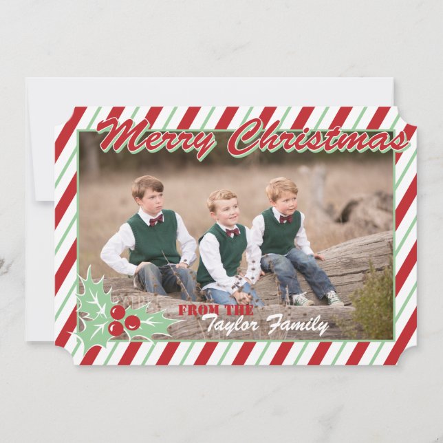Carte photo sucre de canne Stripe Christmas (Devant)