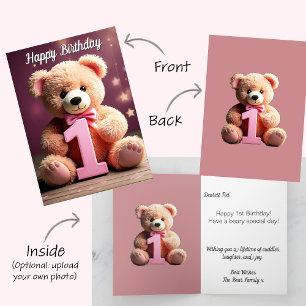 Carte Photo Télécharger Cute Teddy Bear Girl 1er anniver