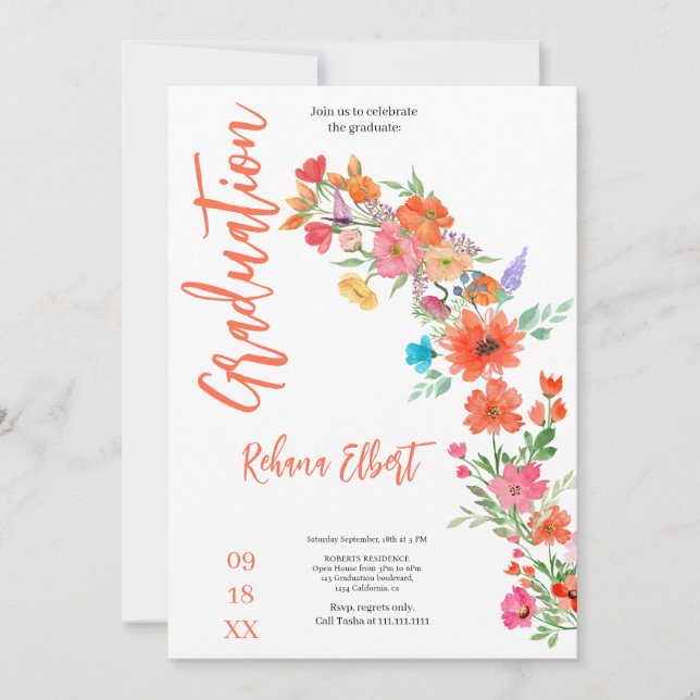 Carte photo tendance Boho - Orange Florals (Devant)